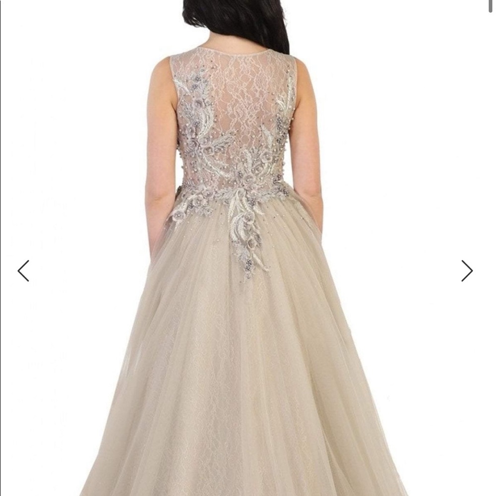 MayQueen Sleeveless Pearl Embellished Evening Gown